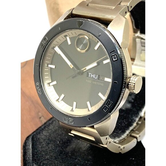 Movado Men's Watch 3600511 Bold Black Dial Swiss Quartz Khaki Stainless Steel - Picture 1 of 14